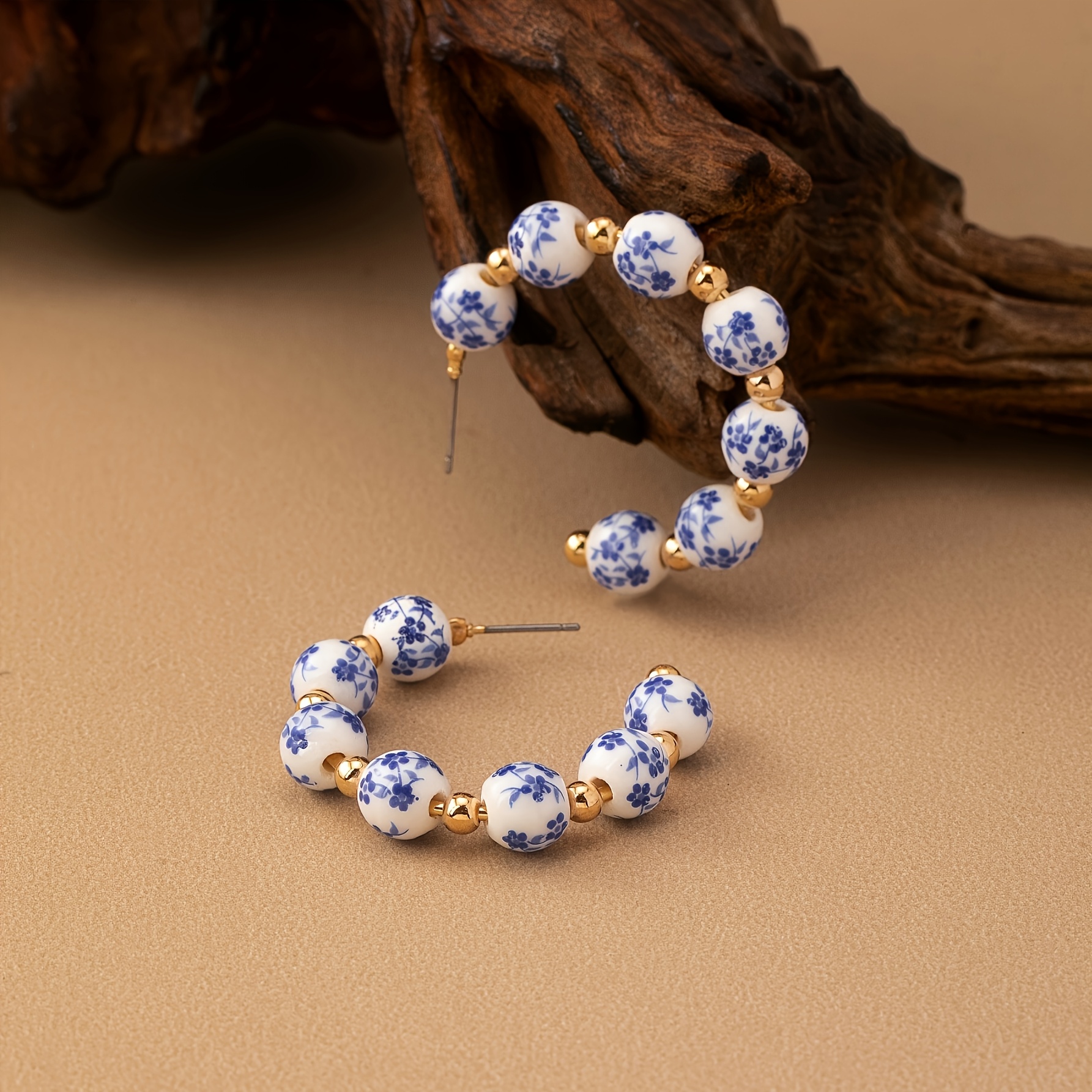 Women's Elegant Porcelain Patterned Beaded Earrings, Chinese Style